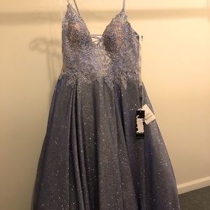 Light Blue Prom Dress with Gold Embroidery